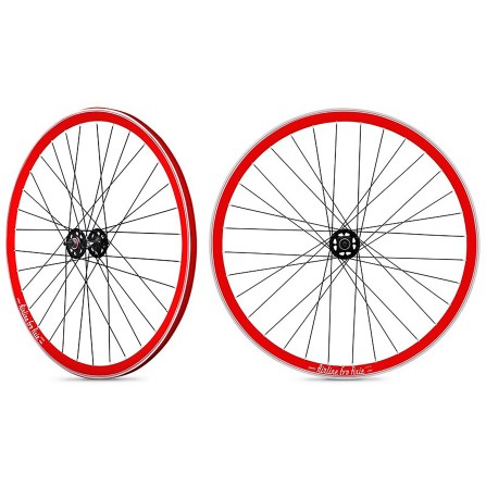 Roue arriere fixie jante rouge moyeu noir